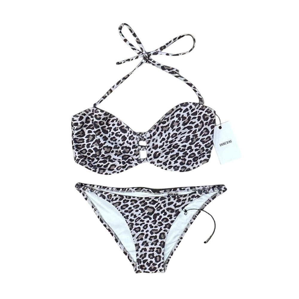 ANINE BING Leopard print‎ black/nude bikini set XS